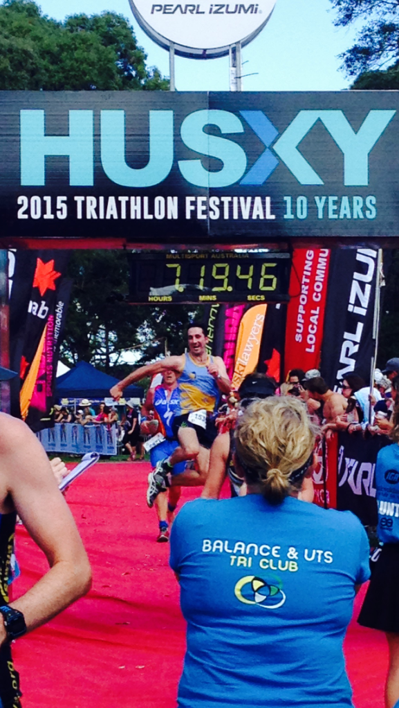 Mike using up his last energy to cross the line in style!