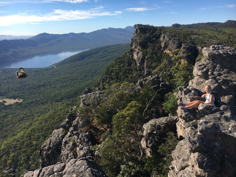 Sitting happily with butterflies fluttering about. Just don't. look. down.